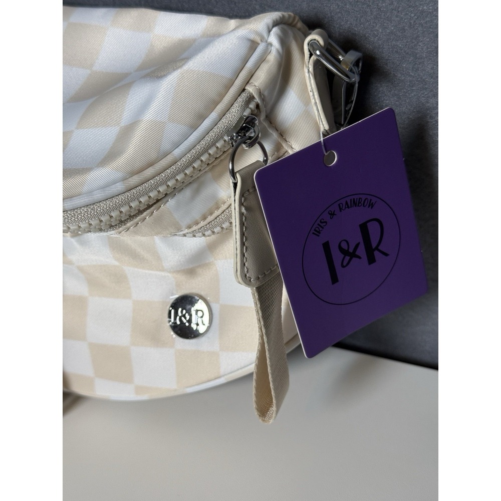 Iris & Rainbow Mini Best Version Crossbody Bum Bag Purse Tan Checkered - Picture 2 of 6